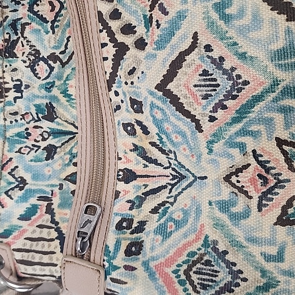 Sakroots Artist Circle Coated Canvas Turquoise Pink Beige Crossbody Purse FLAWS - Picture 7 of 14